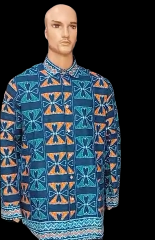 Blue and orange Elegant African Men’s Wear – Lace Shirts & Stylish pants